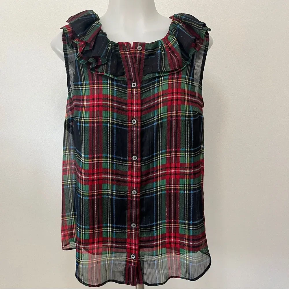 J. Crew Tartan Plaid Sleeveless Dressy Top Size S